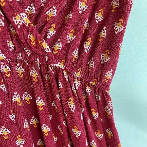 Xhilaration Floral Faux Wrap Maxi Dress Women Size S Red Cottagecore Ruffle Boho - Picture 9 of 11